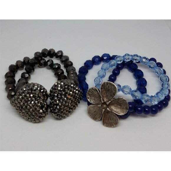 BUNDLE lot 2 layered fun statement stretch bracelets puff hearts and flower - Picture 1 of 3